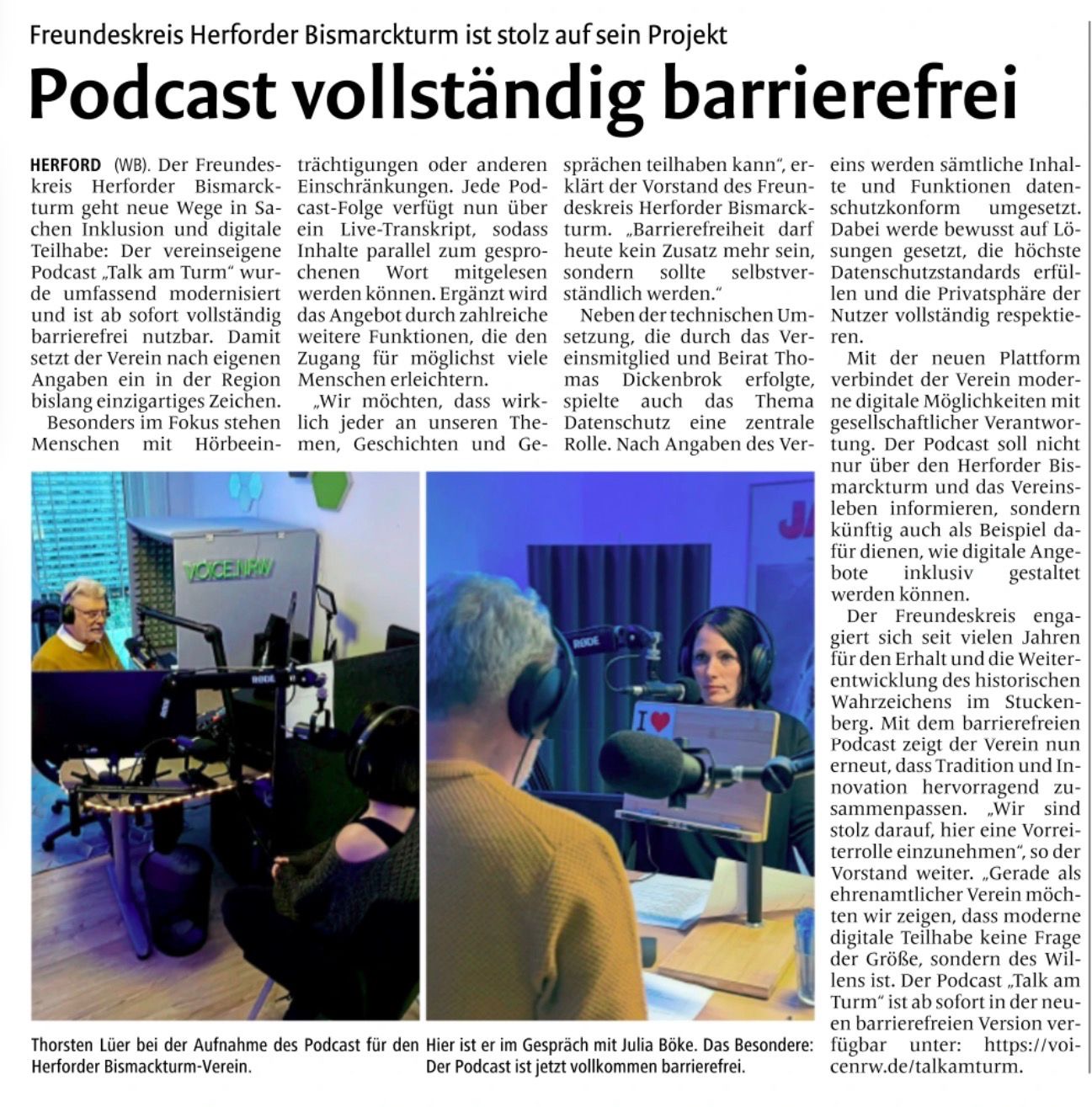 Die Neue Westfälische berichtet: „Talk am Turm“ ist jetzt vollständig barrierefrei