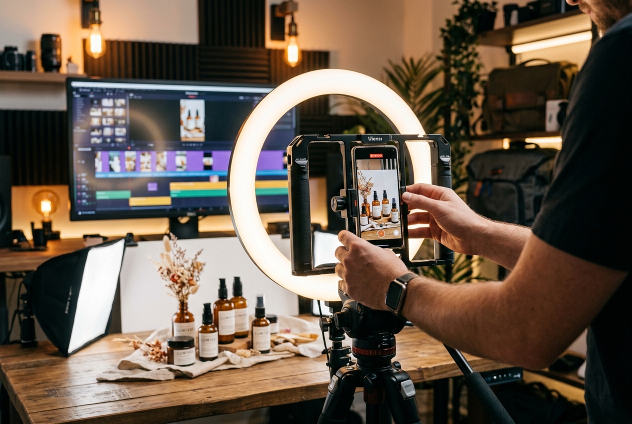 Produktion von vertikalem Social-Media-Content im Studio