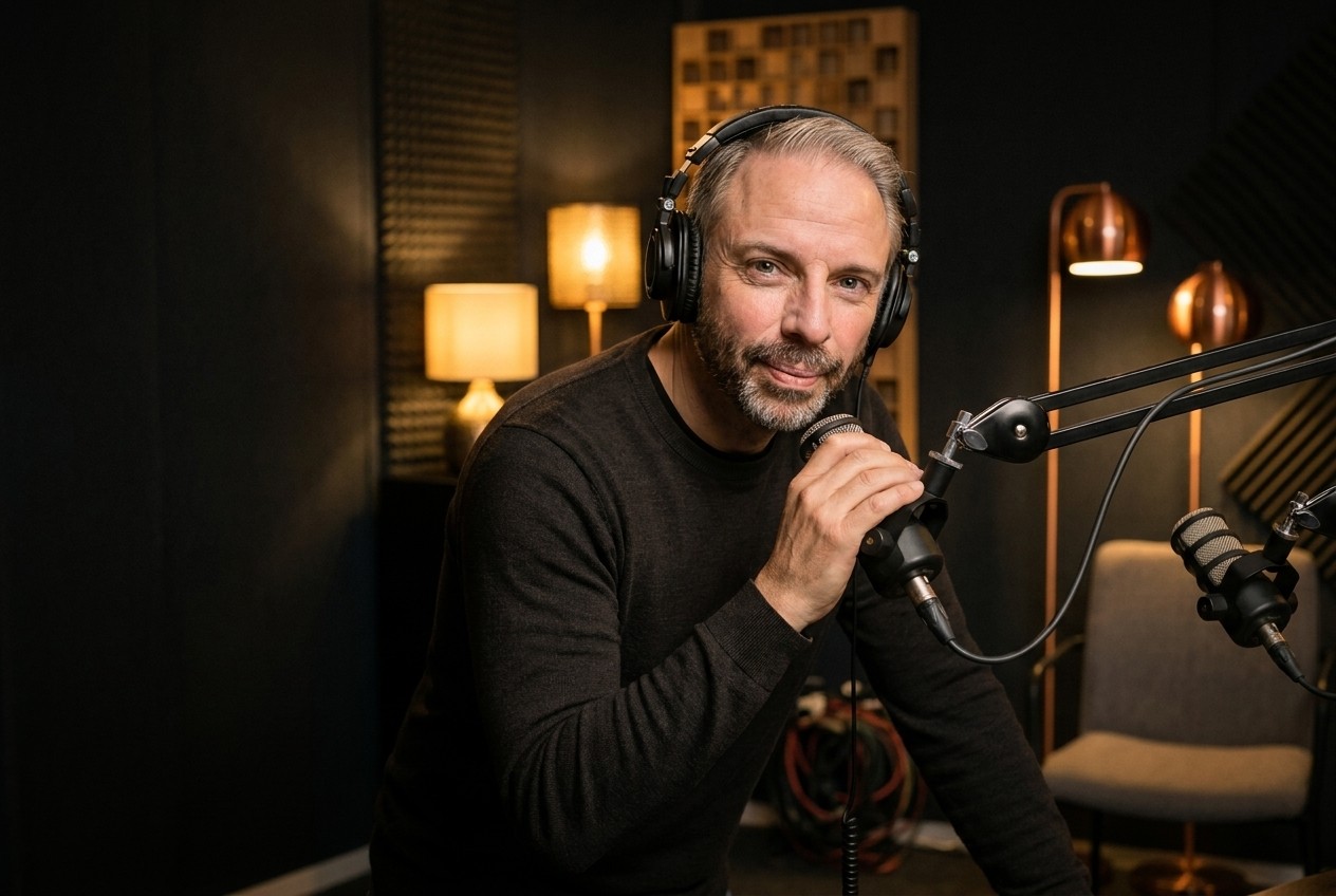 Thomas Dickenbrok als Podcast-Host — der Gast-Platz neben ihm ist frei: Nehmen Sie Platz